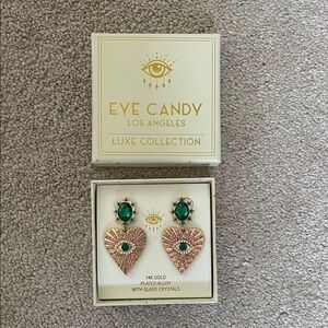 Eye Candy Green and Gold Heart Earrings